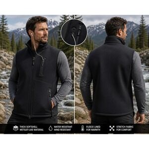 Outdoor Ventures Vest Men's L Black Polyester Fleece Lined Full-Zip Stretch